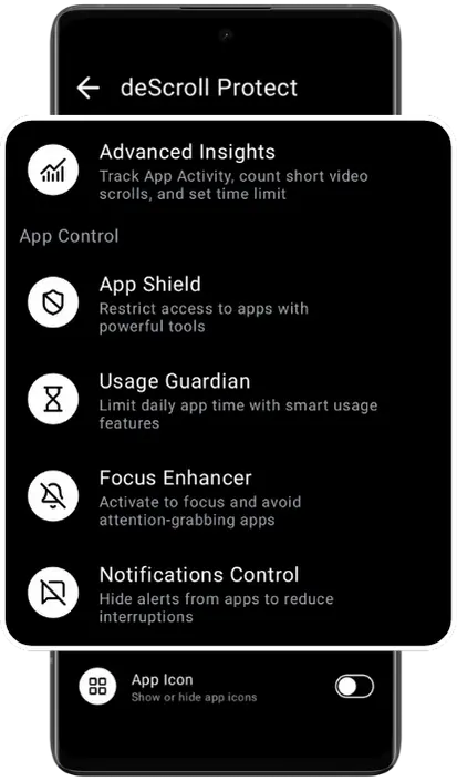 deScroll Protect app screen